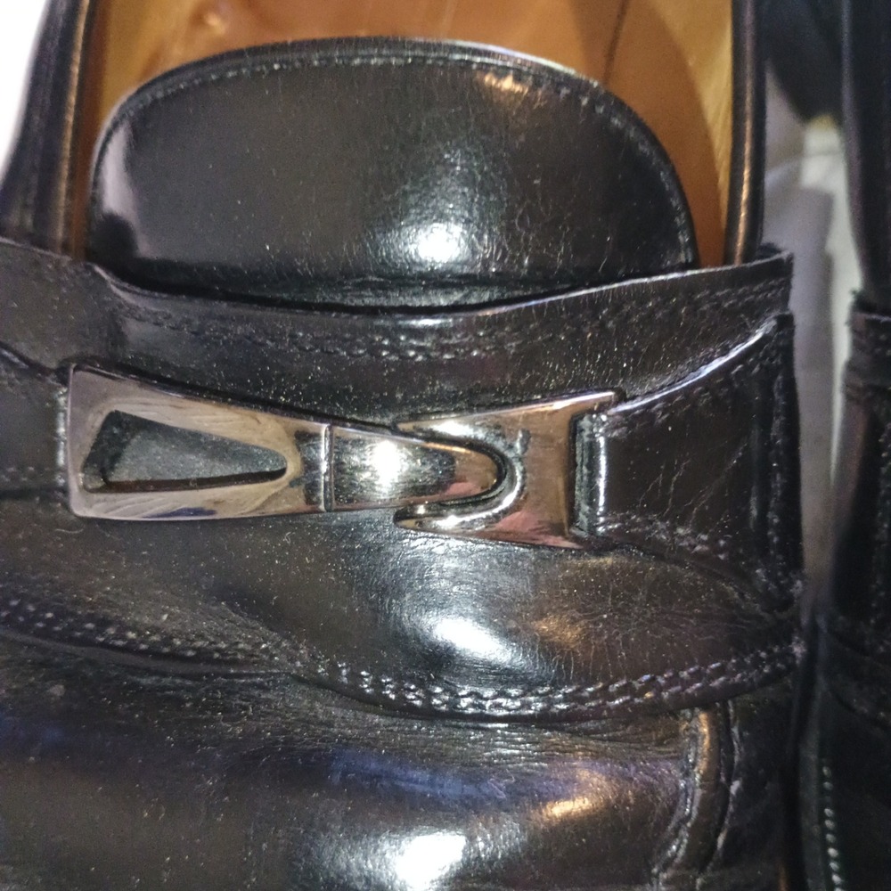 Vintage Johnston & Murphy Black Leather Bit Loafers Men's 9D Slip On w/ Dust Bag - Picture 3 of 16